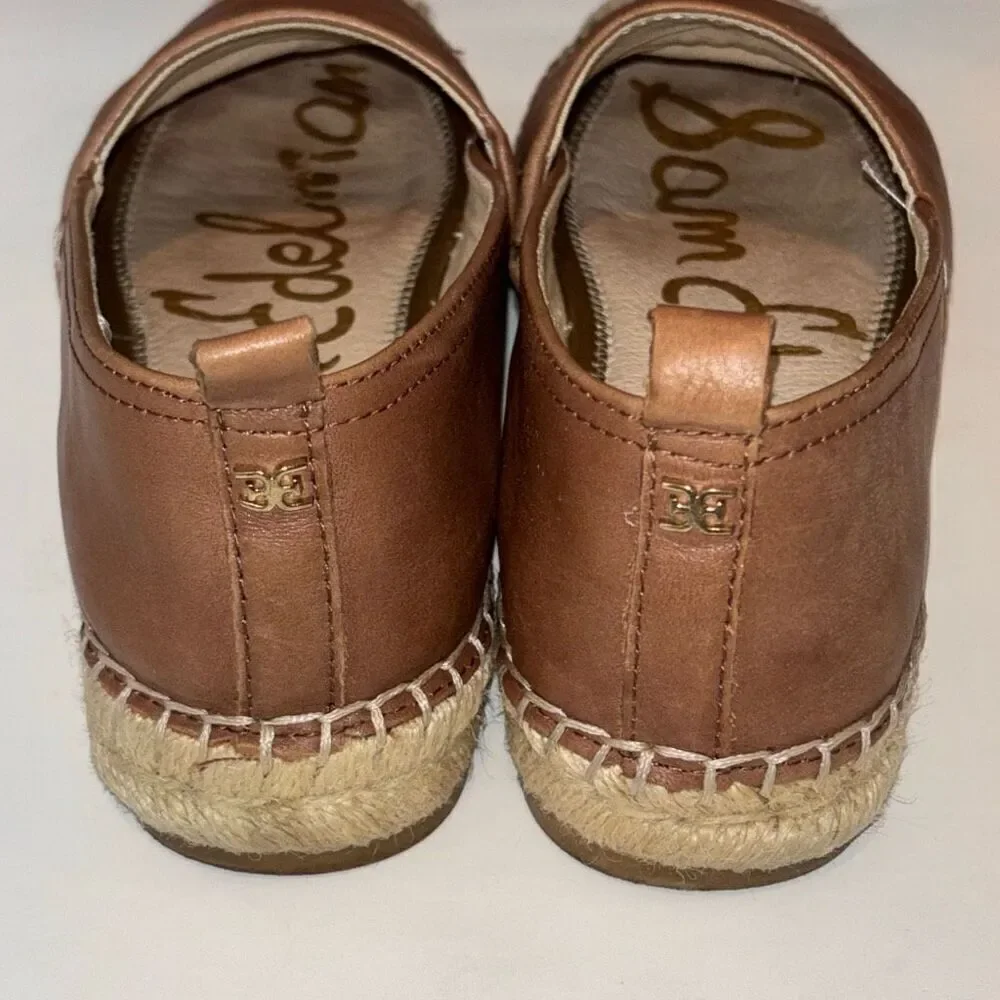 Sam Edelman Khloe Espadrille Leather Flats comfort Sz 6 1/2 tan brown slip on